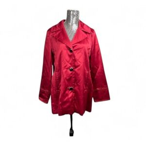 Dennis Basso Satin Jewel Button Coat Large Animal Print Lining Red Mob Statement